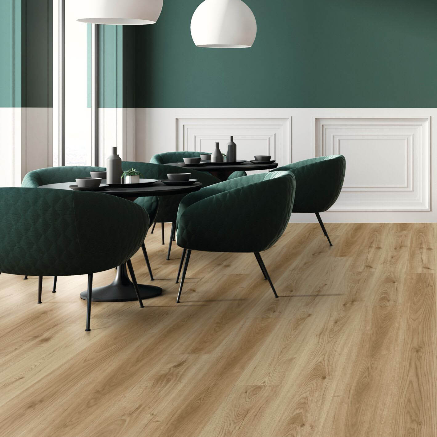 Sol vinyle plombant objectflor simplay bayside oak 2481 chene naturel dans une pièce design