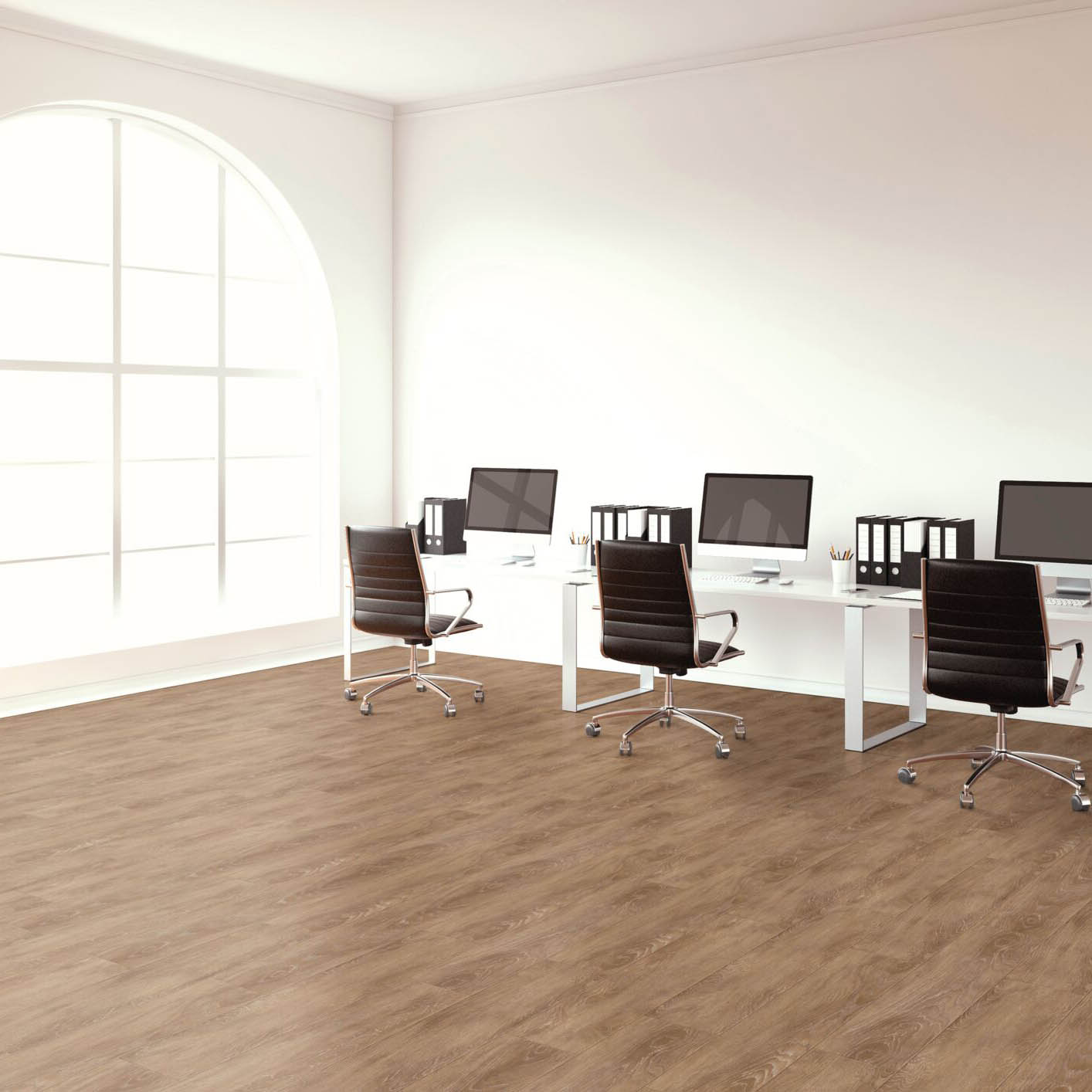 Sol vinyle plombant objectflor simplay naturel ash 2511 frêne dans des bureaux ultra modernes et lumineux