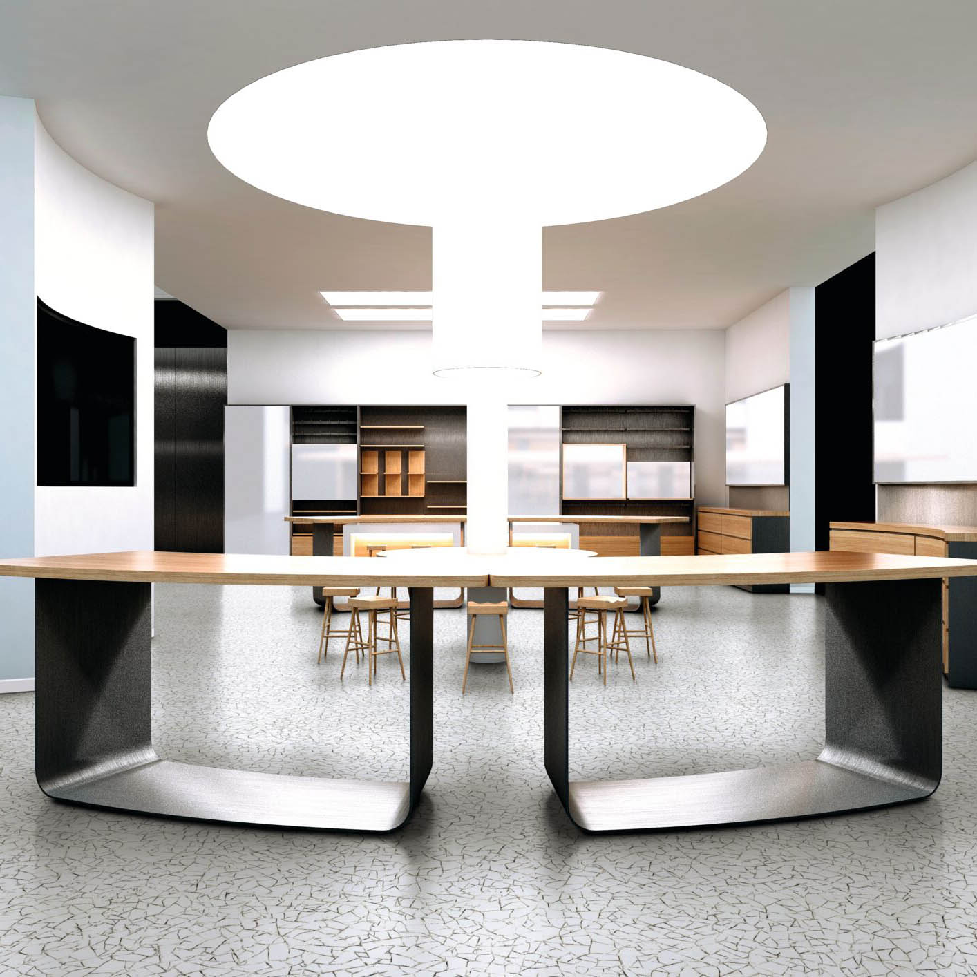 Afterhall_revendeur_sol_Expona_commercial_5094_commercial_arctic_mosaic_pierre_ambiance Aperçu Expona granite mosaic 5094 pierre blanche dans une pièce moderne et design