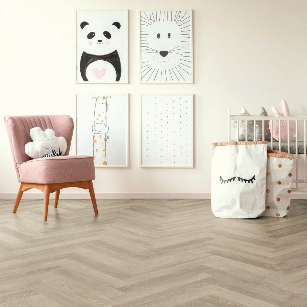 Acheter en ligne Objectflor Expona Living Herringbone Clic, Sol en vinyle design aspect bois en chevron gris, chambre d'enfant très moderne ambiance et style chaleureux