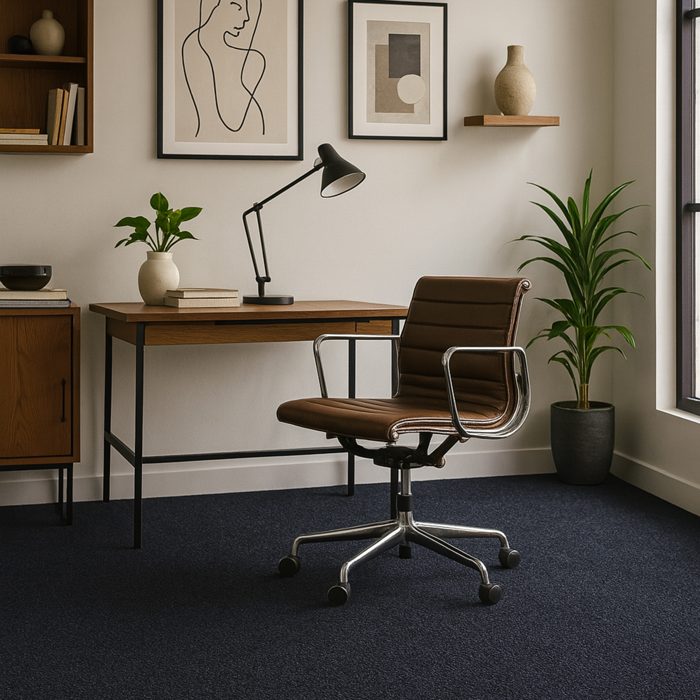 Moquette velours gris à coller dans un bureau