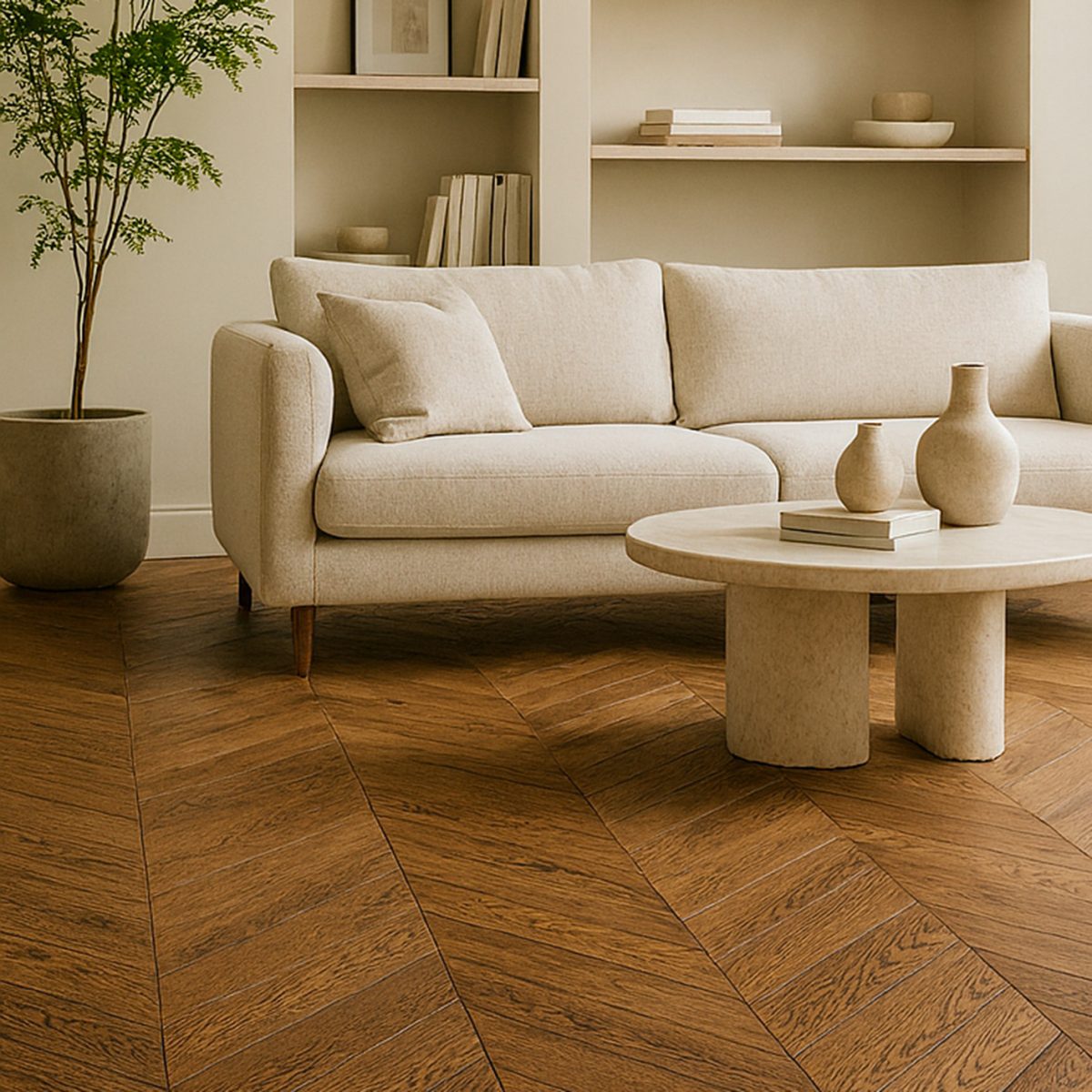 parquet point de hongrie chene de lest bois vieilli mise en scene salon moderne
