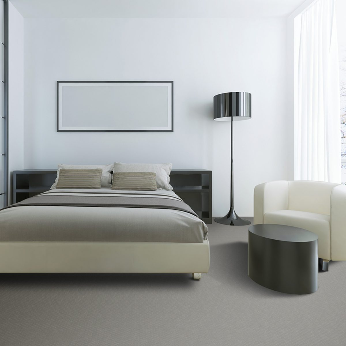 balsan moquette grise velours a coller mise en scene chambre