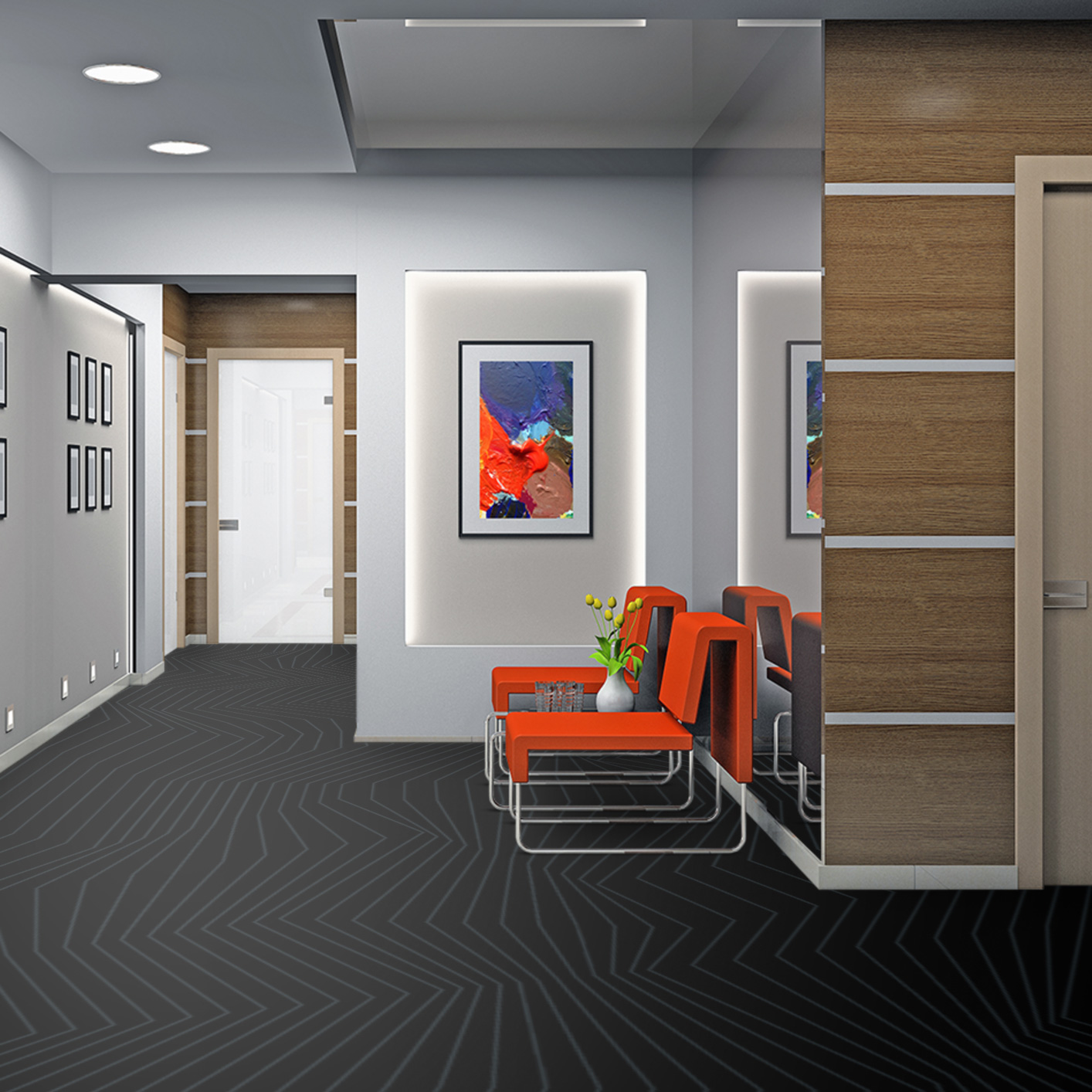 balsan_moquette_haut_de_gamme_noir_a_coller_mise_en_situation Locaux professionnels moquette velours à motifs à coller Balsan Mikado 980 noir