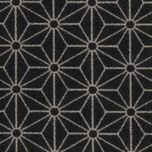 Moquette balsan en velours à coller. Noire avec des motifs.