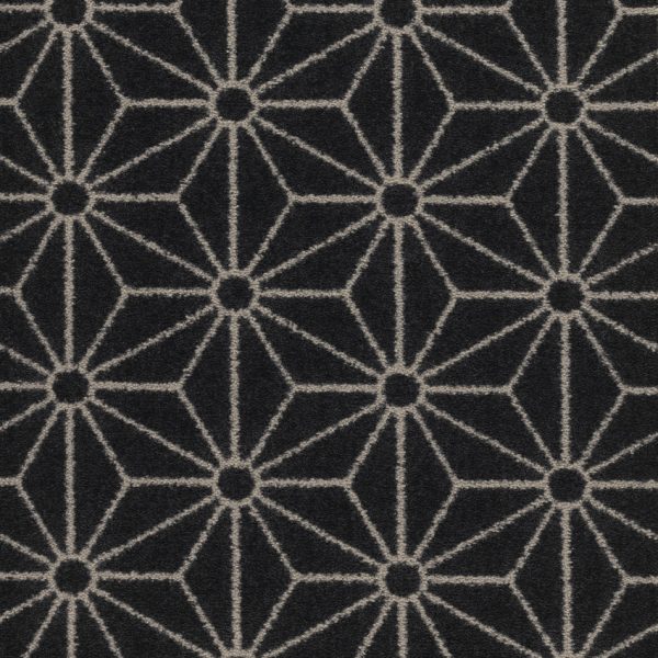 Moquette balsan en velours à coller. Noire avec des motifs.