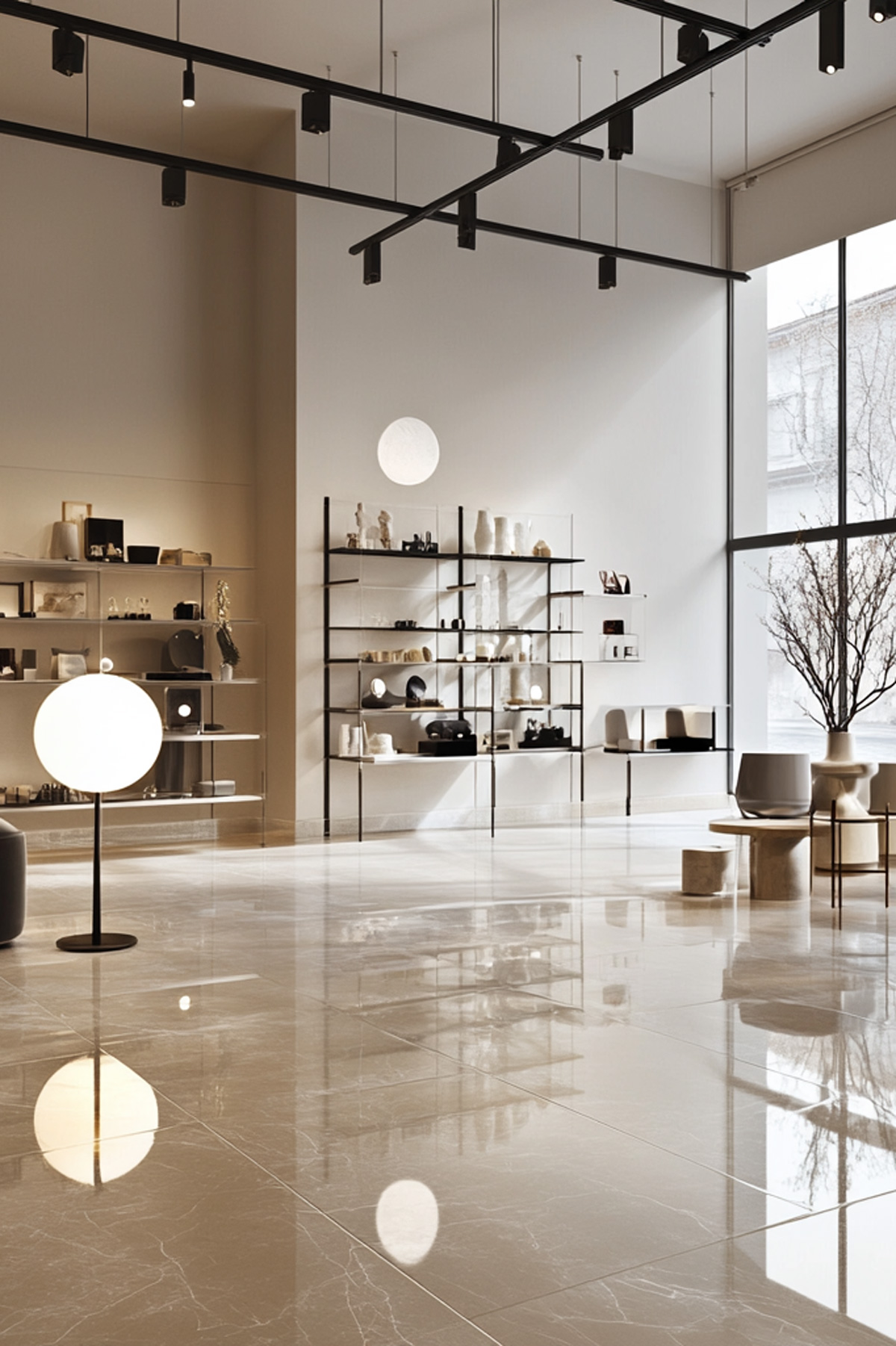 Magasin de luxe avec du carrelage haut de gamme