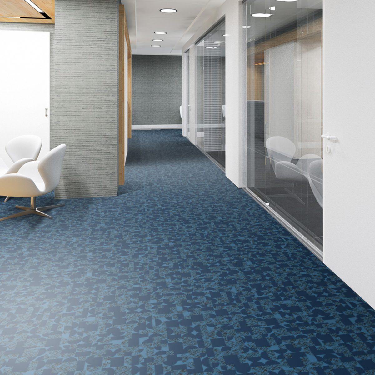moquette bleue a coller durable balsan motif geometrique photo ambiance