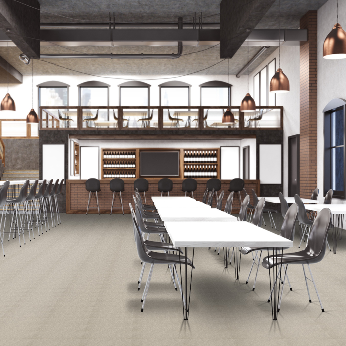 Restaurant avec moquette velours à coller Balsan les Best 620 beige