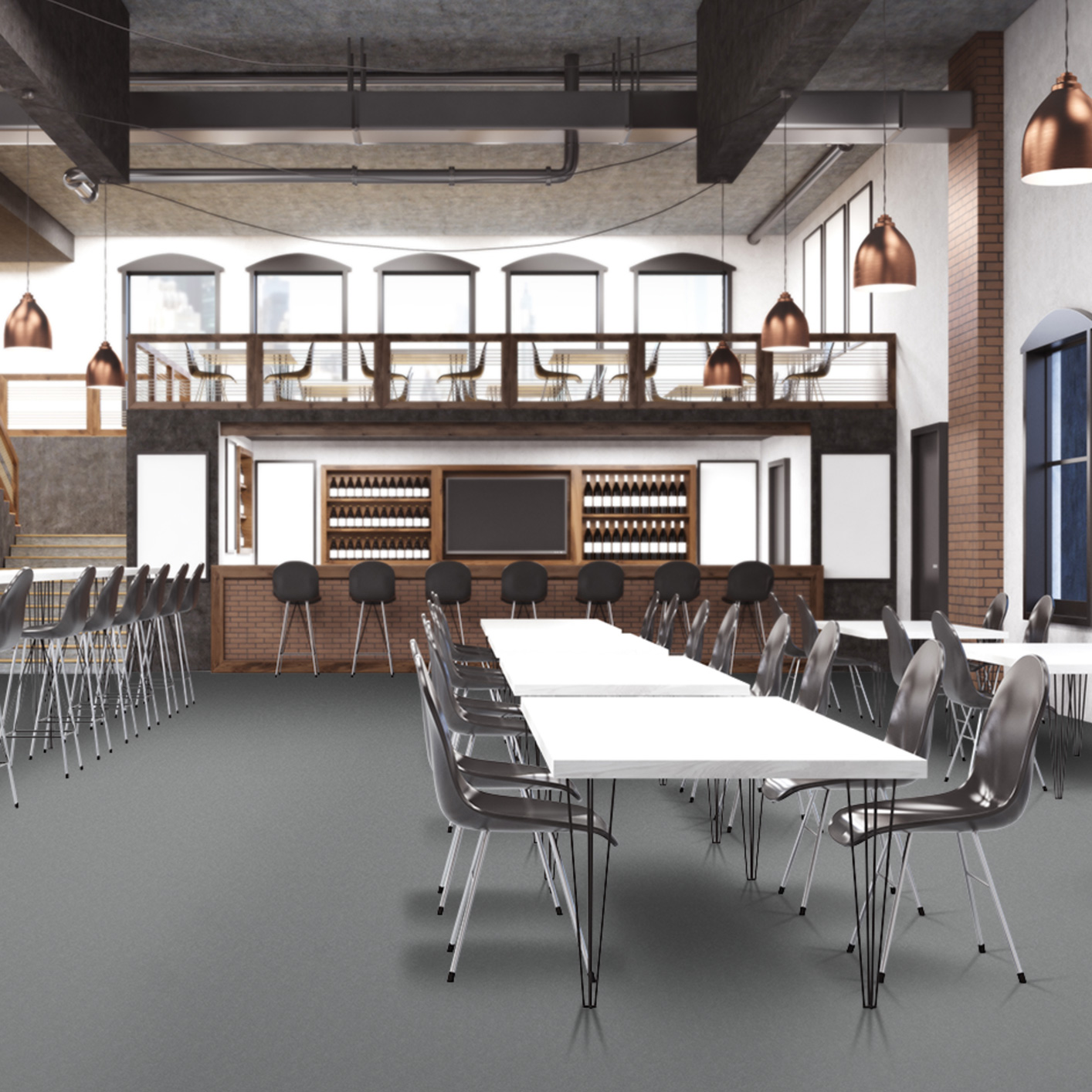 Restaurant avec moquette velours à coller Balsan les Best 993 gris