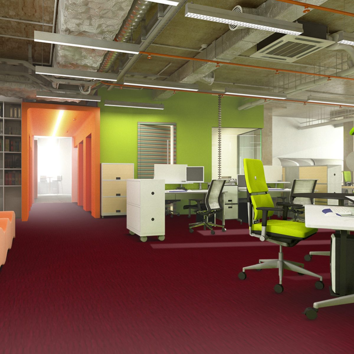 moquette motif cube balsan velours rouge mise en scene