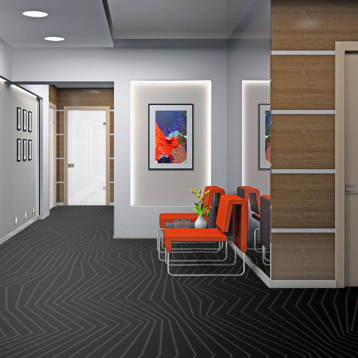 Hall d'entrée avec moquette en velours noir balsan.
