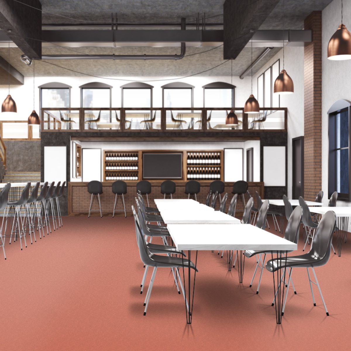 moquette orange en velours balsan a coller mise en scene