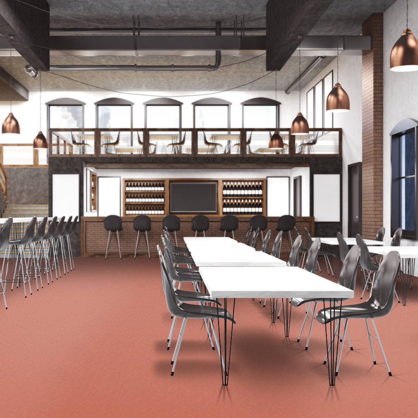 Restaurant avec moquette velours à coller Balsan les Best 470 orange