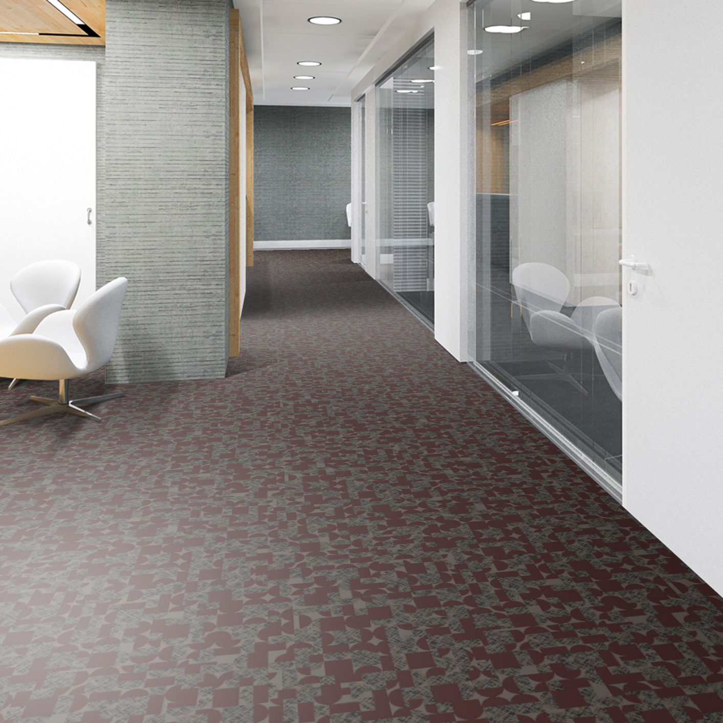 Locaux professionnels avec moquette à motifs aspect velours à coller Balsan Swing 580 rouge