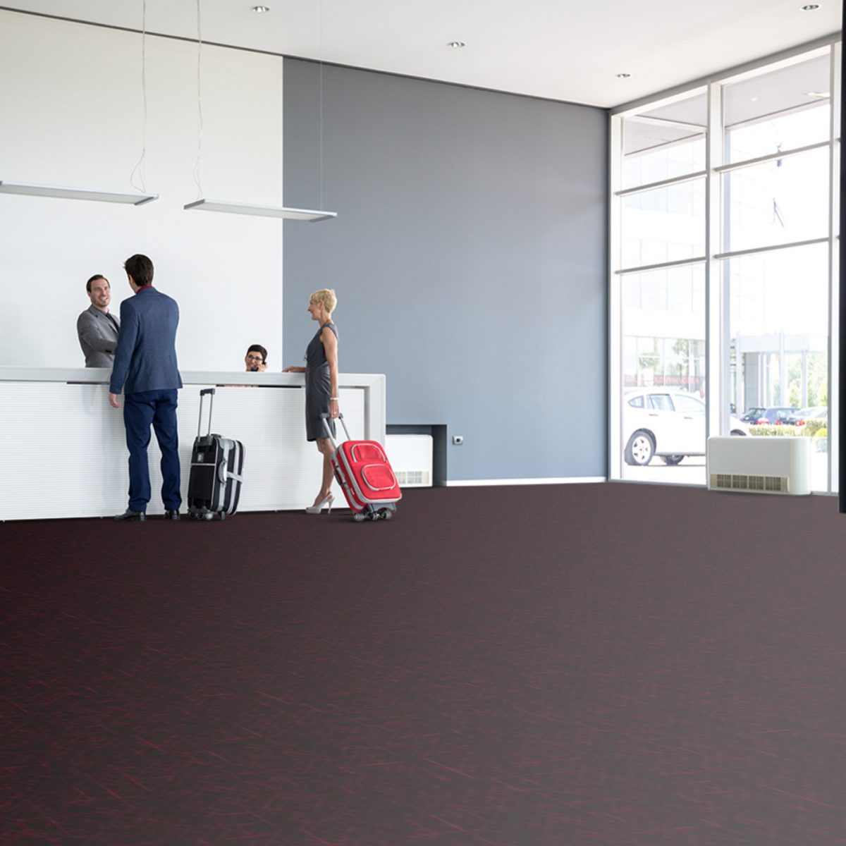 moquette rouge noire velours balsan motif moderne mise situation