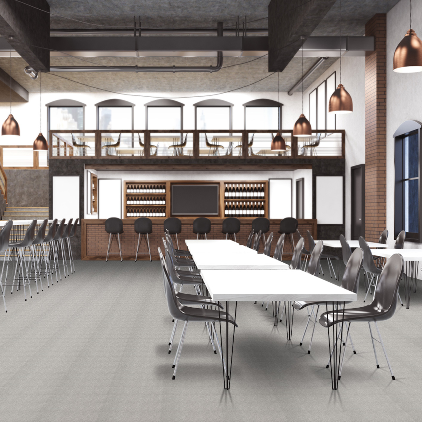 Restaurant avec moquette velours à coller Balsan les Best 920 gris