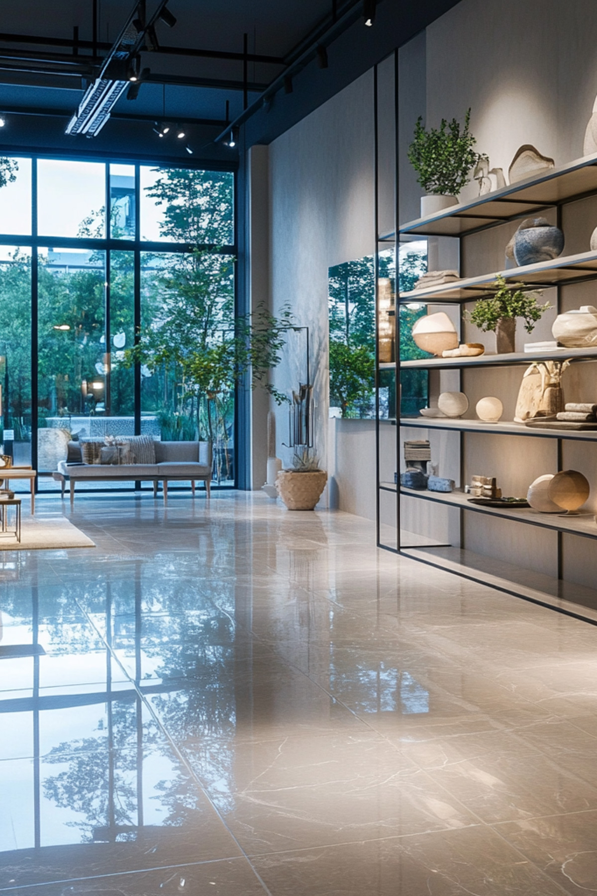 Dalle aspect marbre dans un magasin haut de gamme