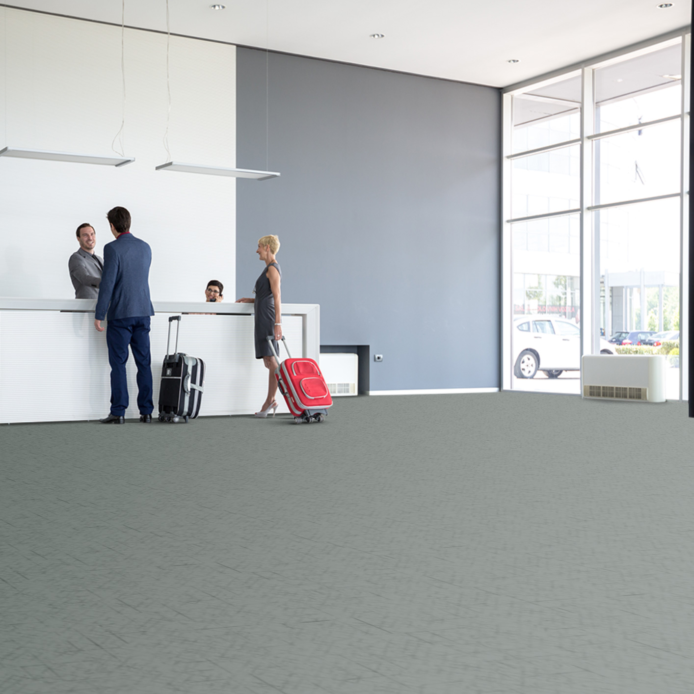 sol_a_coller_moquette_velours_haut_de_gamme_balsan_mise_scene Locaux avec moquette à motifs aspect velours à coller Balsan Graph 940 marron