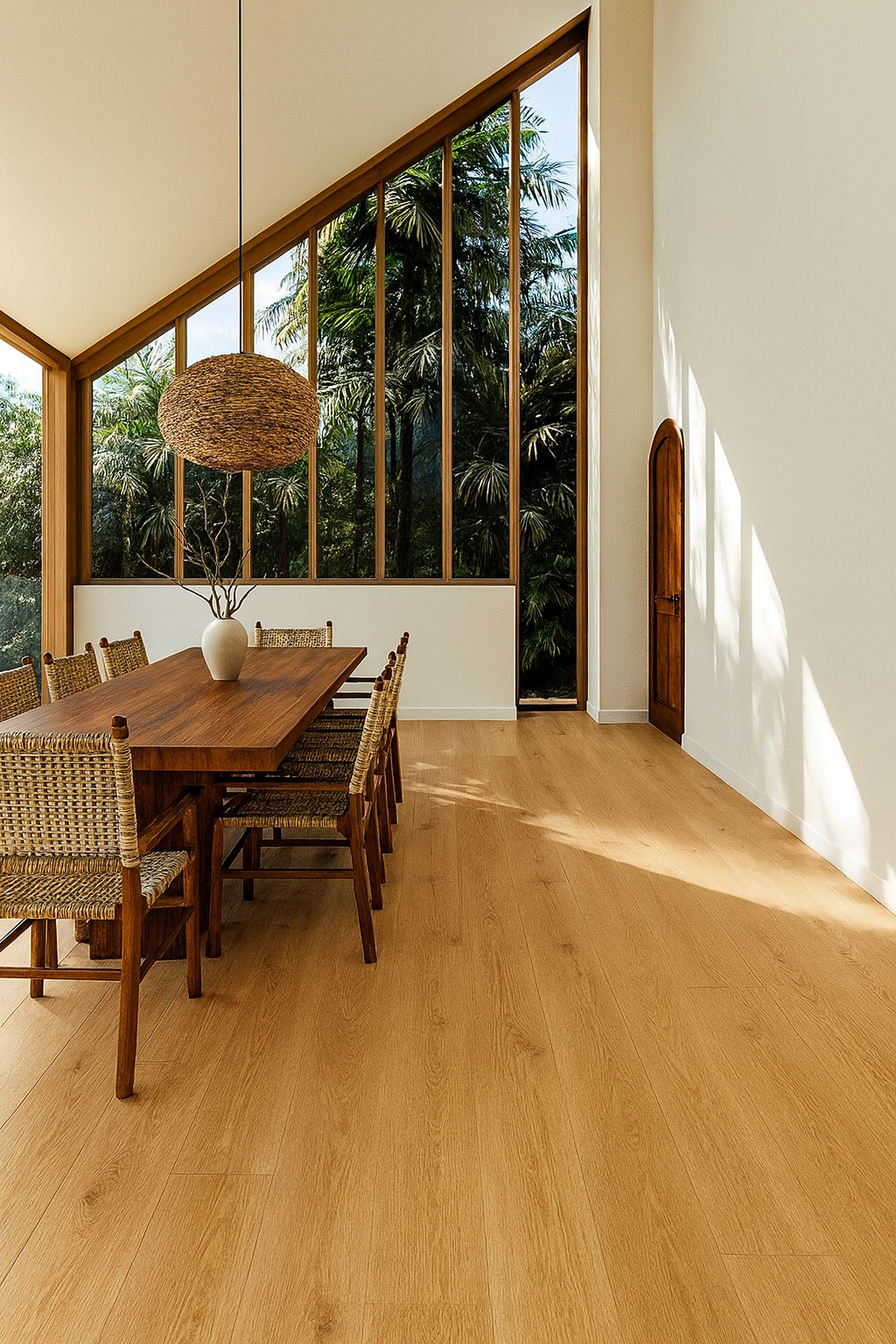 Ambiance salle a manger lumineuse et spacieuse avec un sol vinyle bois clair Marar Wood K07