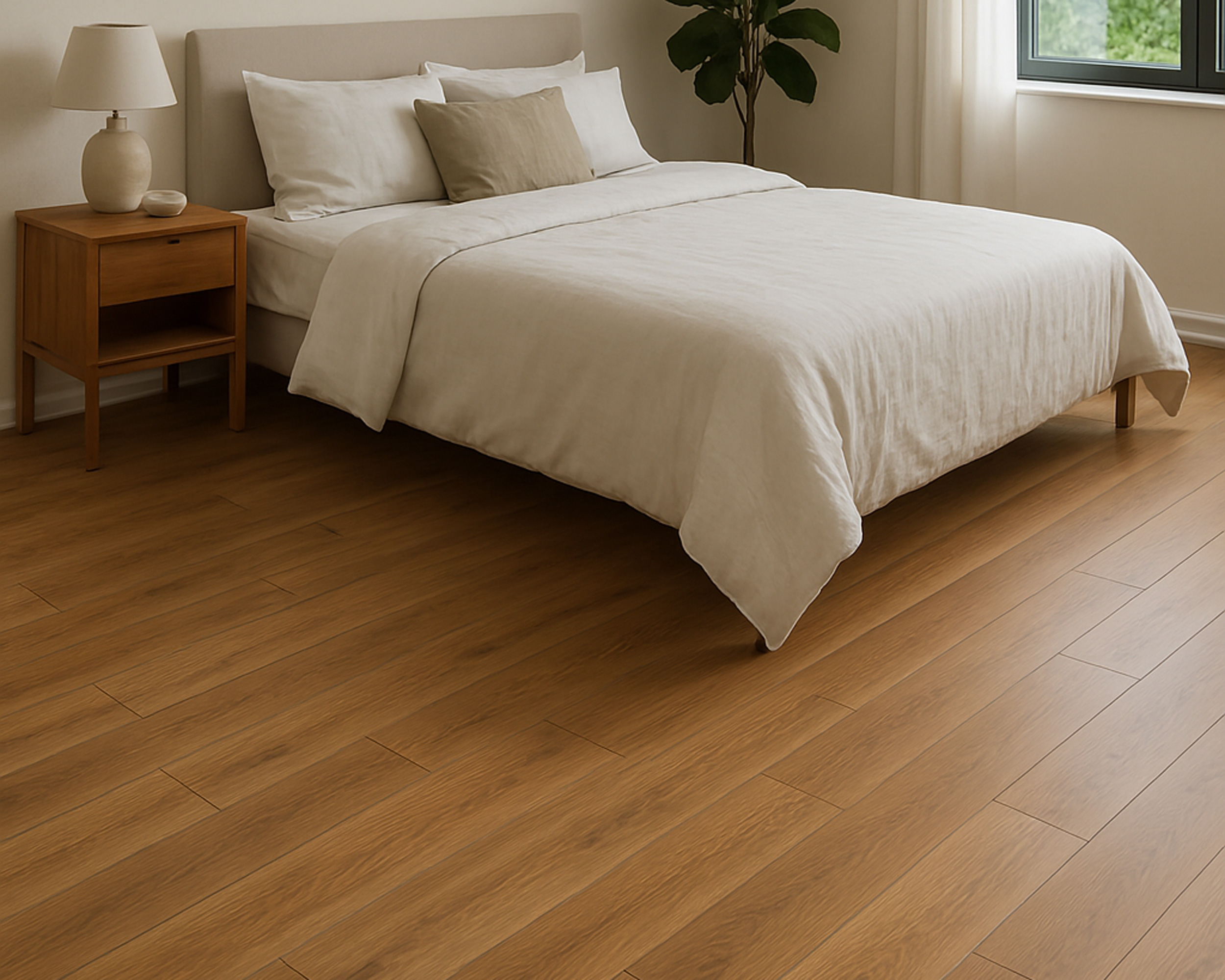 Chambre tendance avec parquet haut de gamme