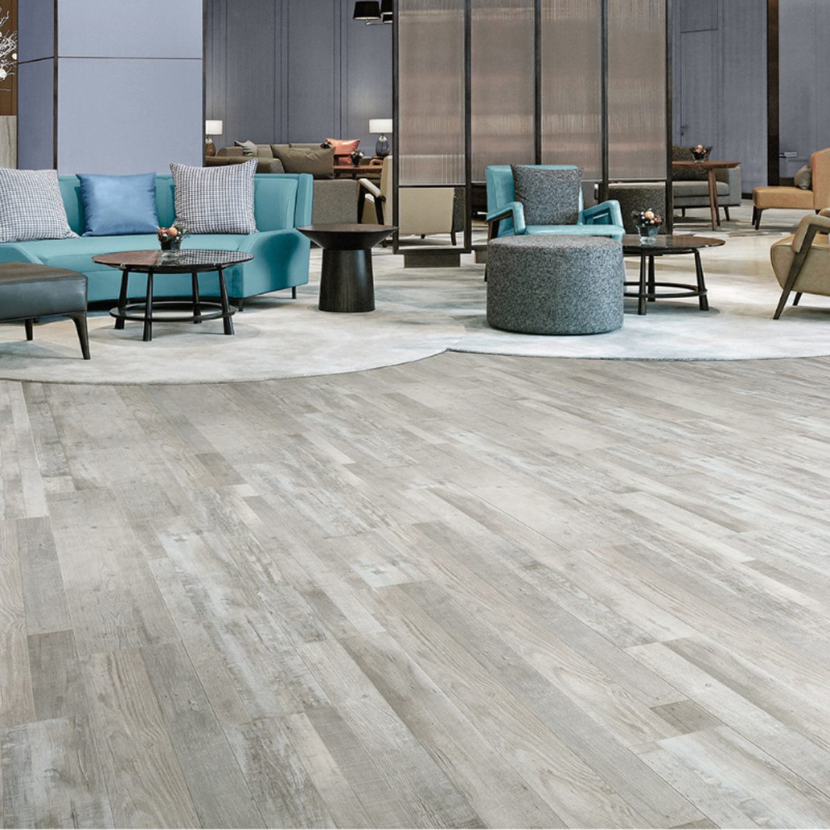 lames pvc a clipser aspect chene gris kalinafloor durable ambiance salon moderne