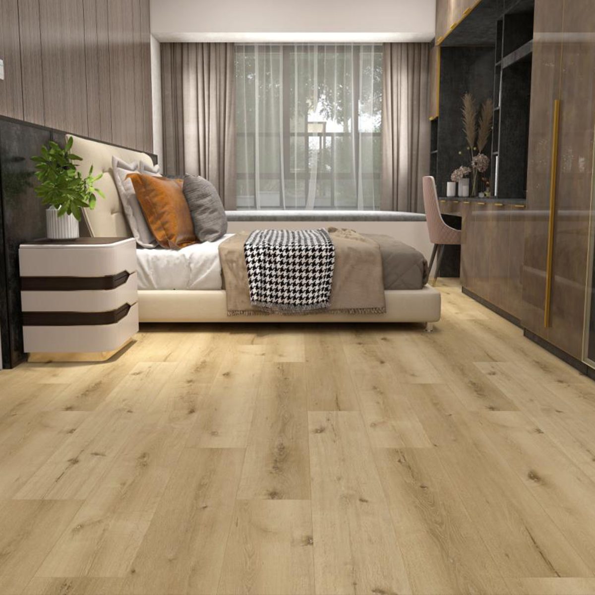 revetement sol vinyle a clipser chene clair photo chambre