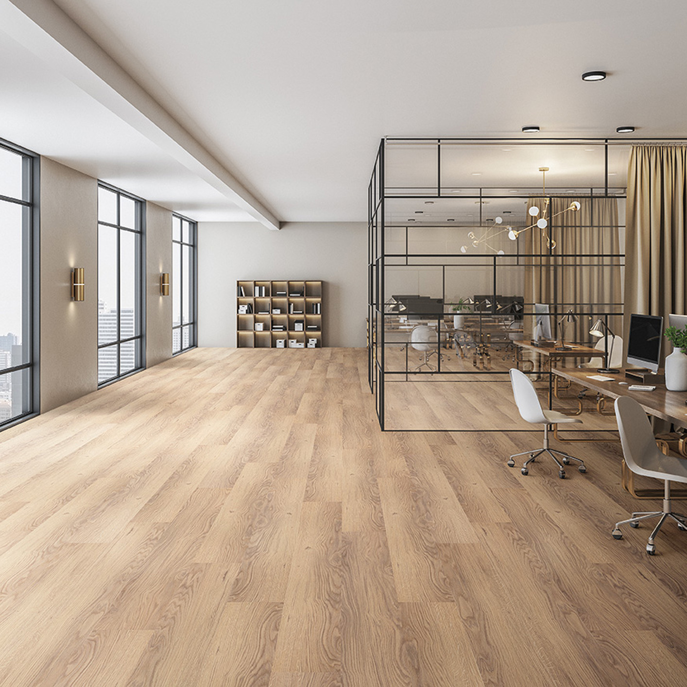 Local professionel avec sol vinyle à coller Kalinafloor Bordo 31 aspect chêne foncé