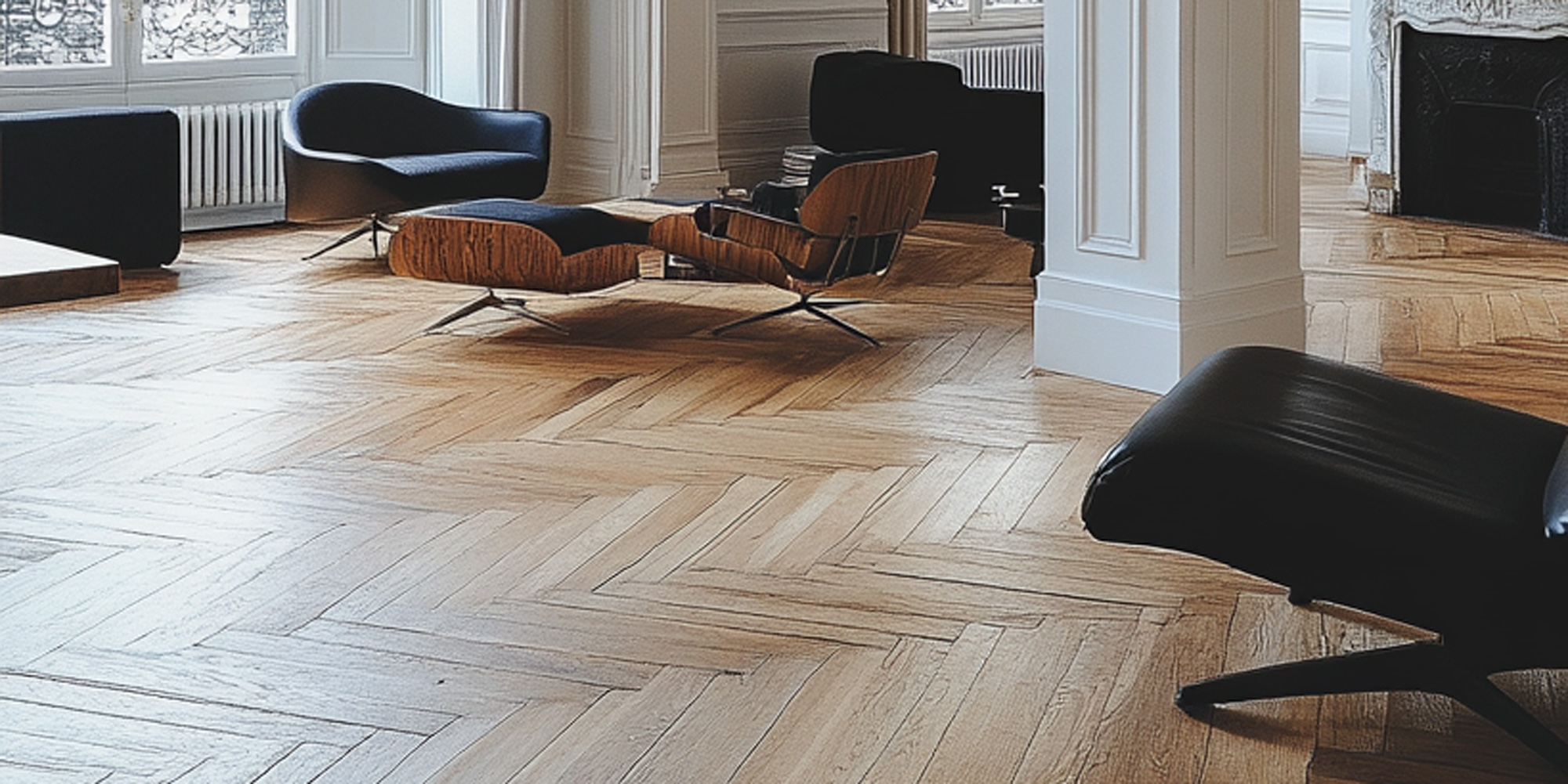 Salon moderne avec du parquet haut de gamme