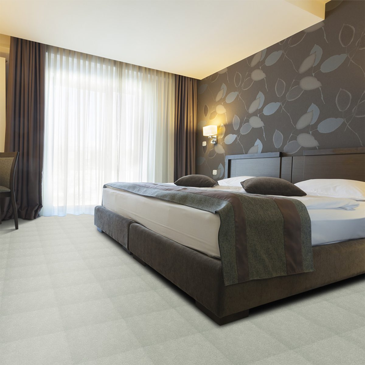 moquette beige velours balsan a coller durable mise en situation