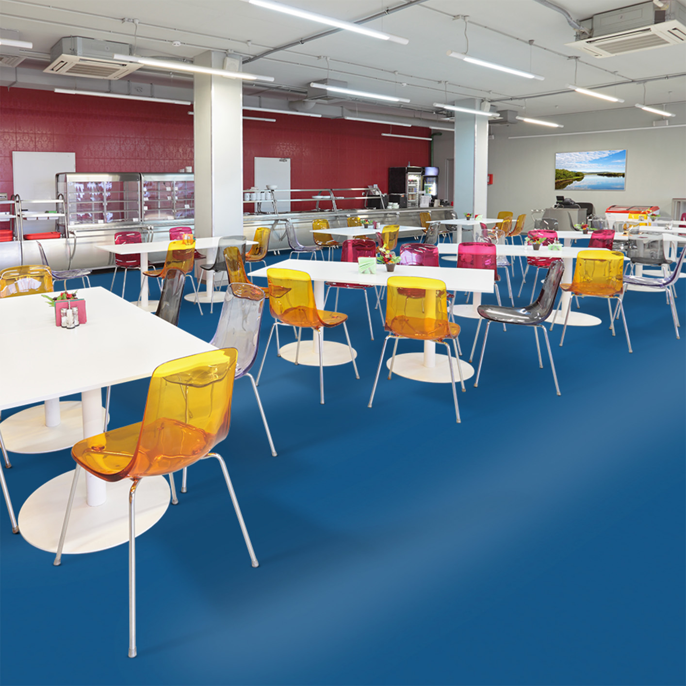 Moquette velours coloris bleu à coller mise en situation