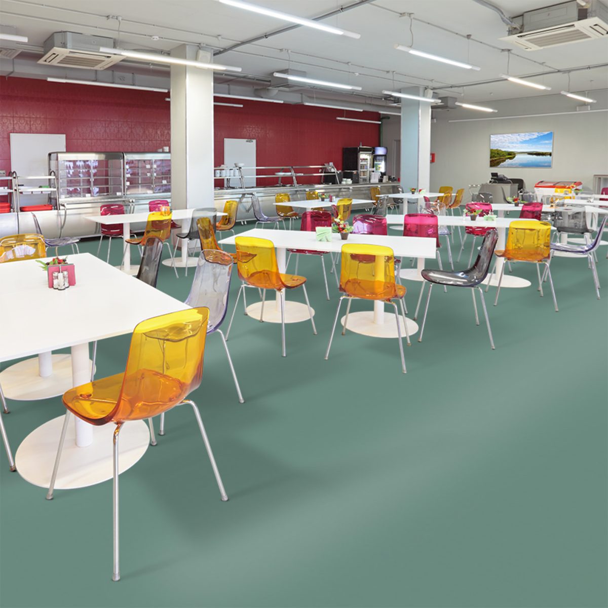 revetement sol balsan a coller moquette velours verte mise en situation