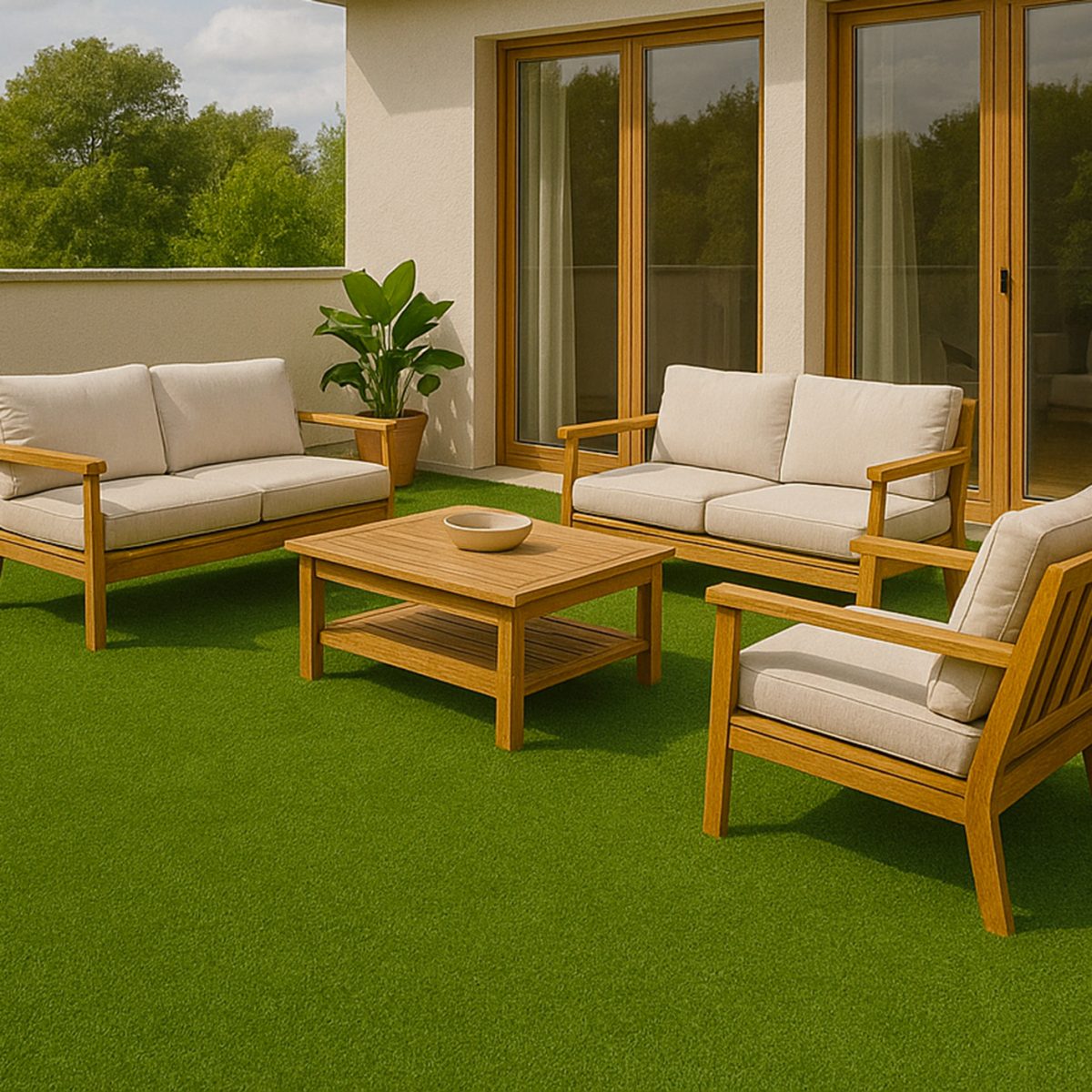 gazon synthetique epais 37mm haut de gamme mise en situation salon jardin 1