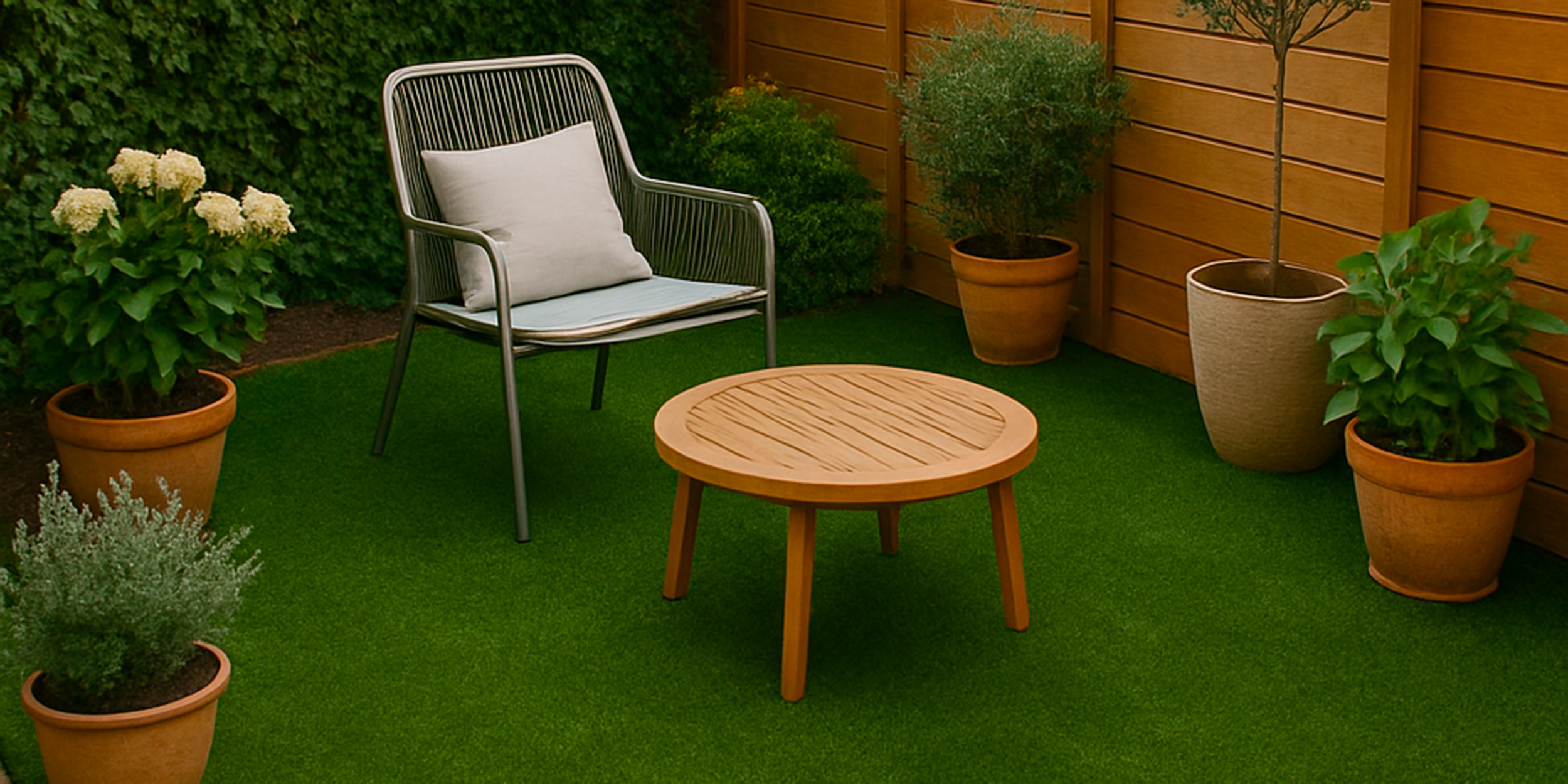Salon de jardin avec du gazon synthétique haut de gamme