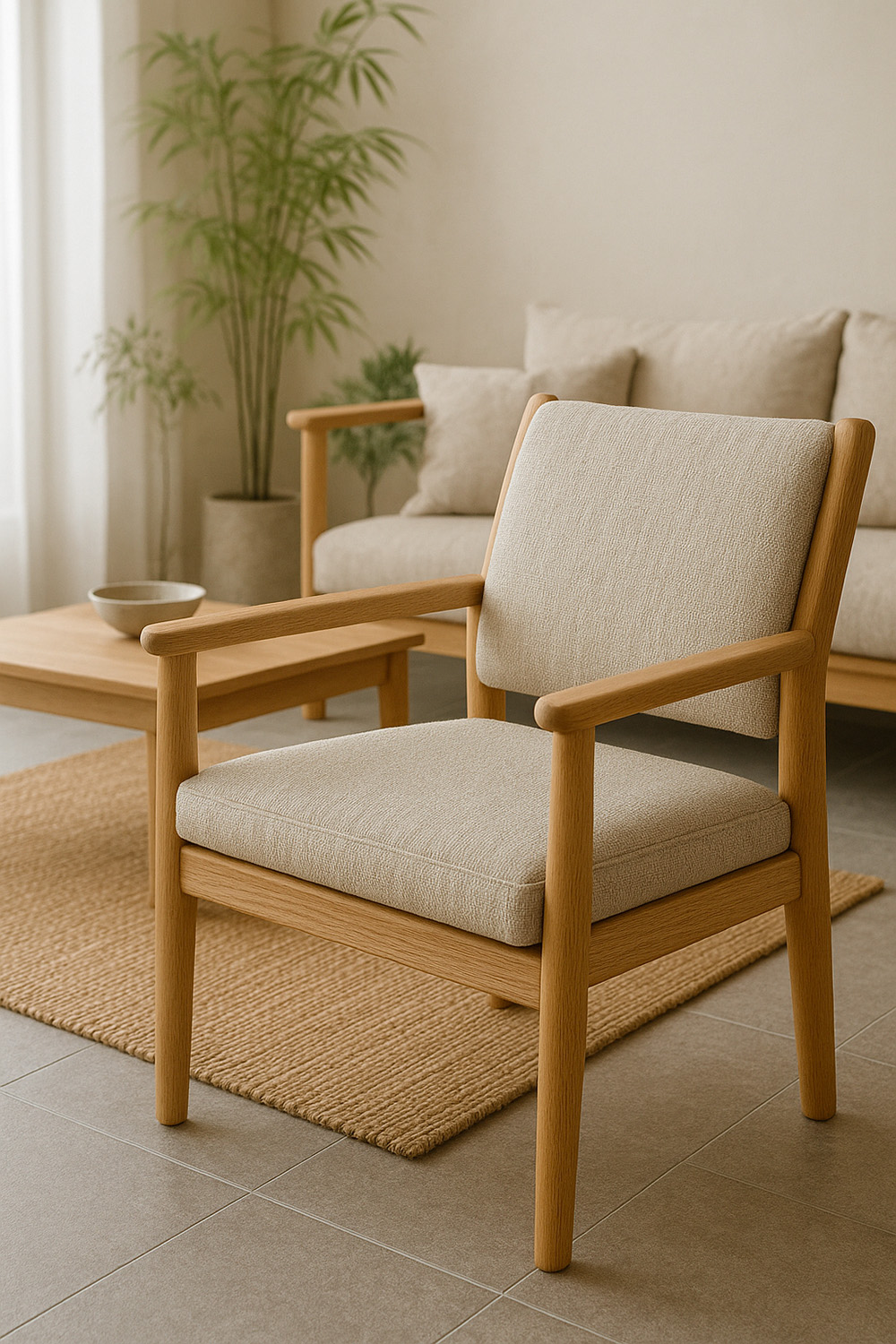 Comment adopter le style Japandi chez soi ? 24 Salon style japandi avec une chaise tendance japandi