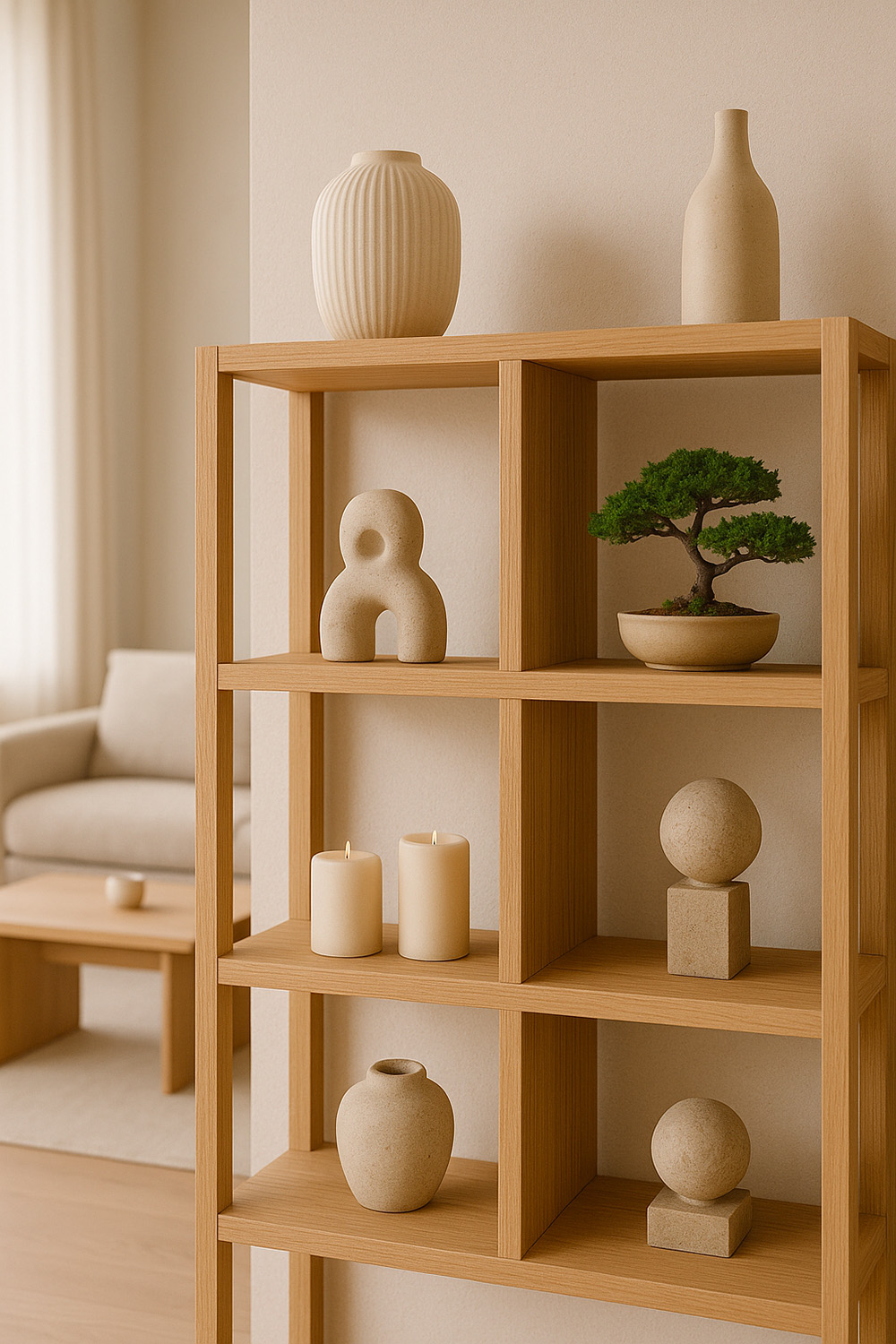 Comment adopter le style Japandi chez soi ? 25 Salon avec étagère style japandi