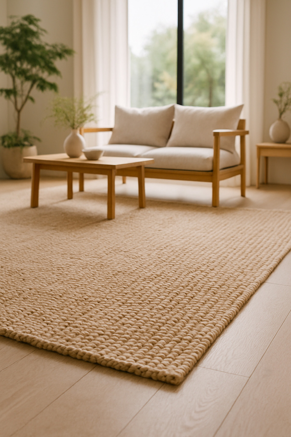 Comment adopter le style Japandi chez soi ? 26 Tapis en liège dans un salon Japandi
