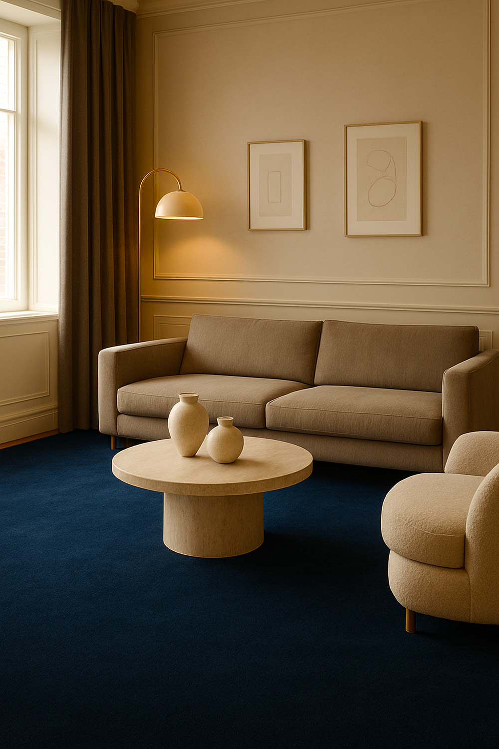Les avantages de la moquette pour votre intérieur en 2025 23 Salon moderne avec moquette bleue en velours premium