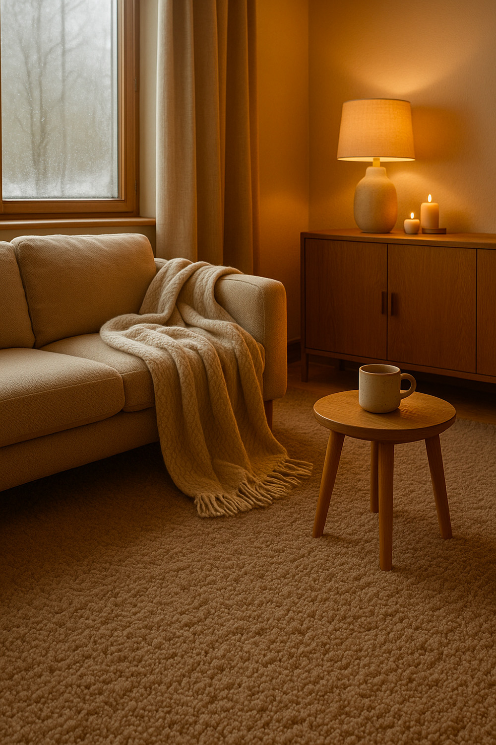 Les avantages de la moquette pour votre intérieur en 2025 25 Salon chaleureux avec moquette velours isolante