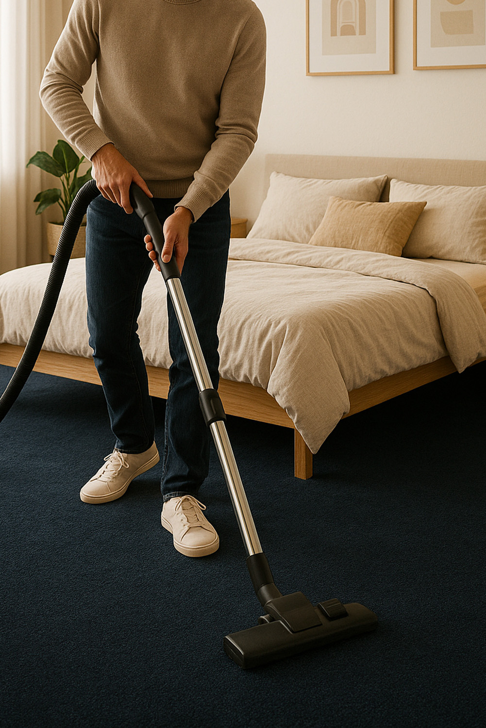 Les avantages de la moquette pour votre intérieur en 2025 36 Nettoyage d'une moquette noire à l'aspirateur dans un salon