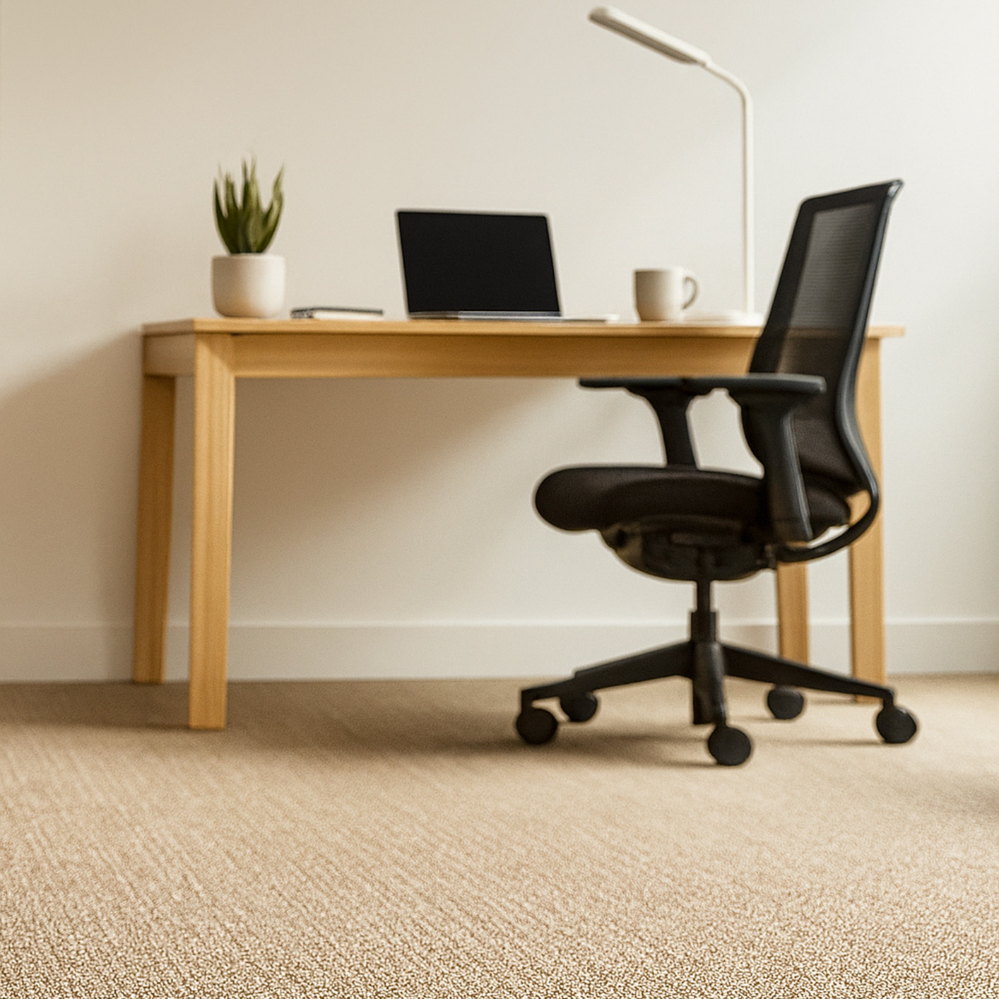 Sol vinyle tressé beige dans un bureau lumineux