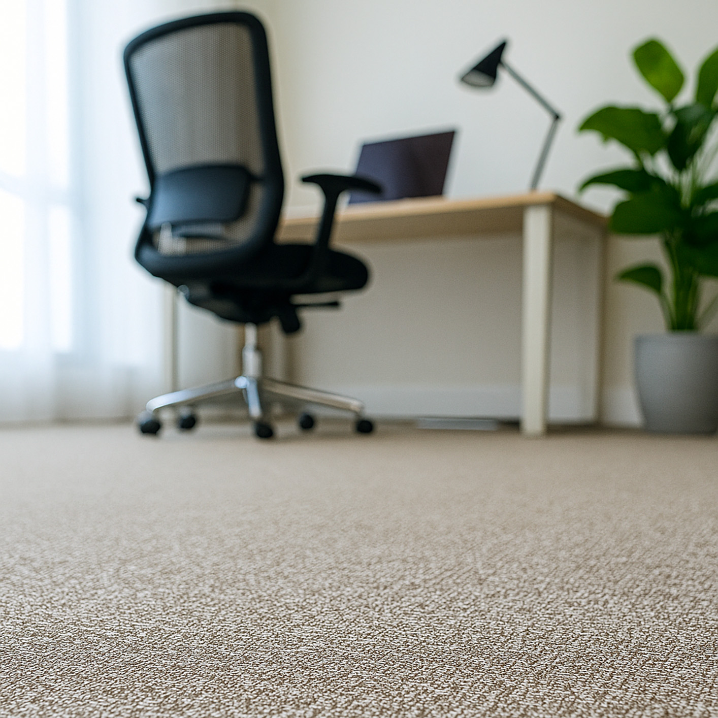 Sol vinyle tressé plombant de couleur beige dans un bureau lumineux