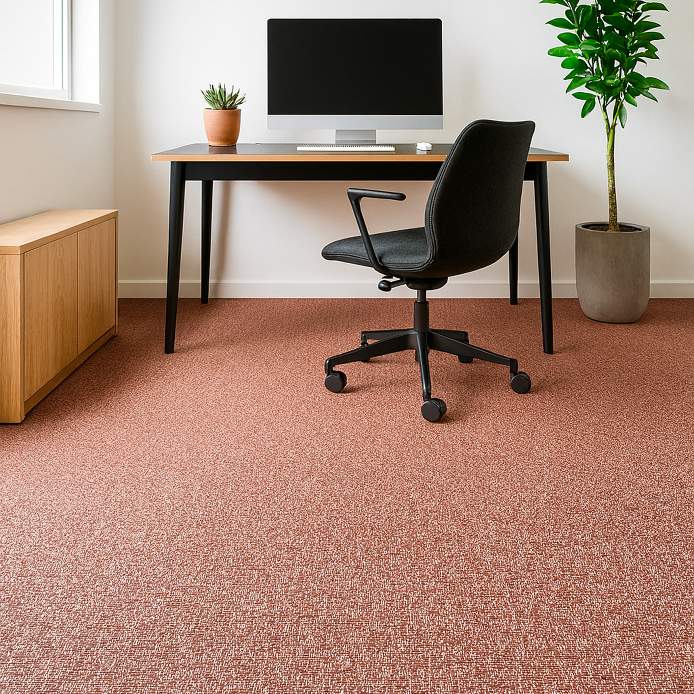 Sol vinyle tressé plombant rose dans un bureau