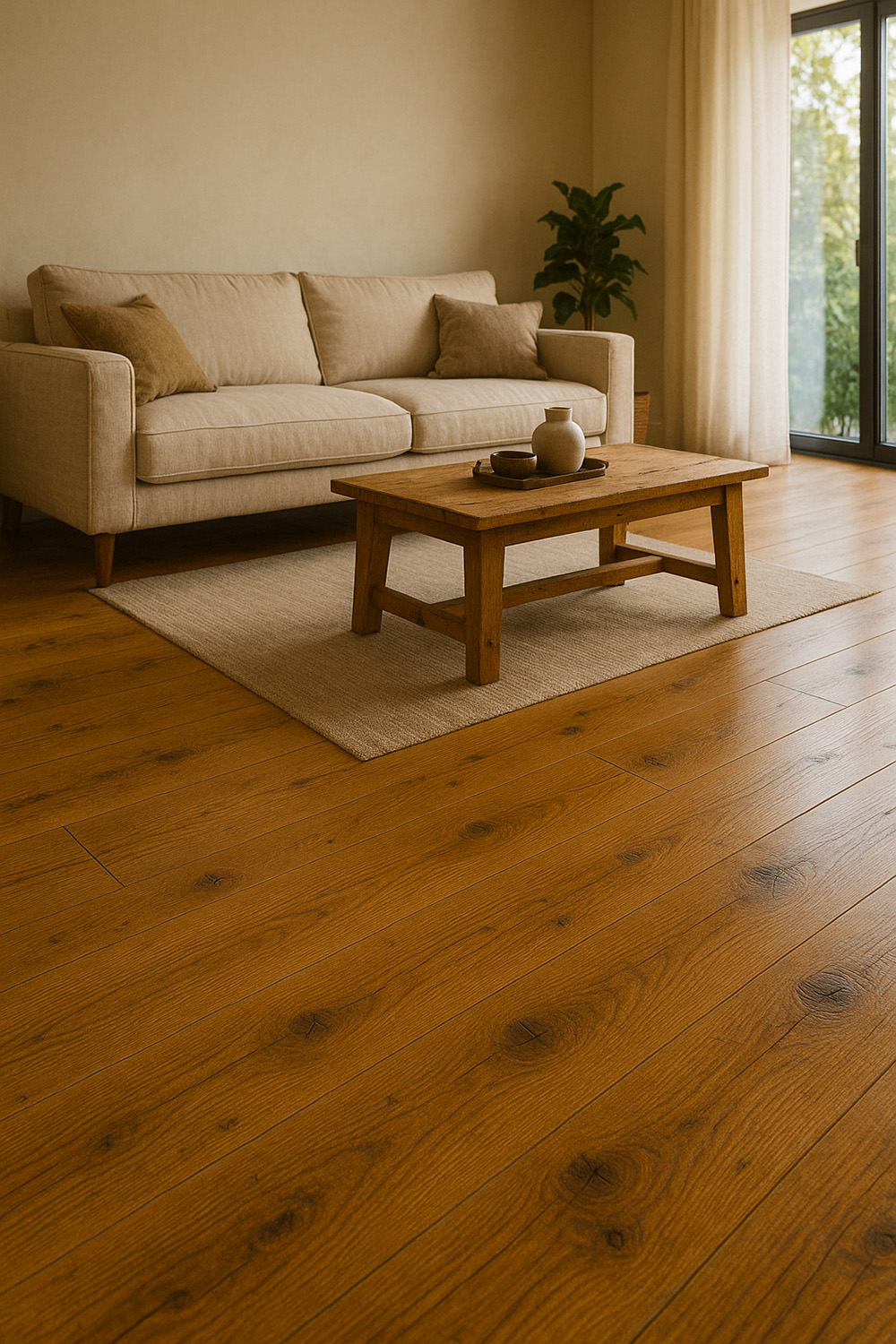 Parquet contrecollé aspect vieilli dans un salon