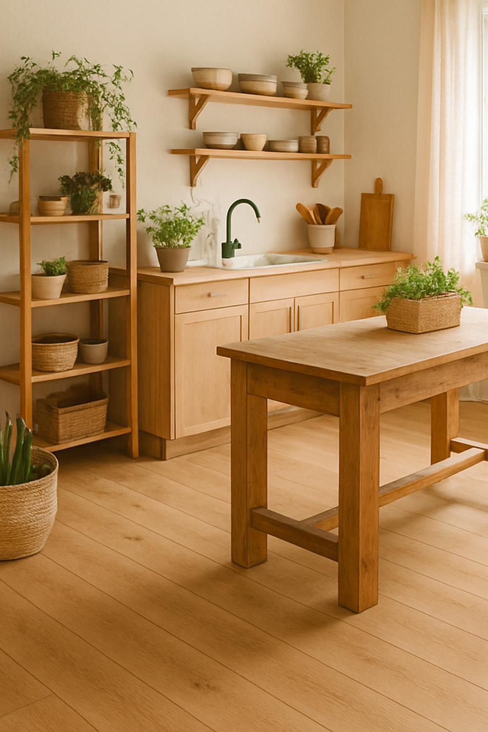 Cuisine avec un parquet contrecollé écoresponsable