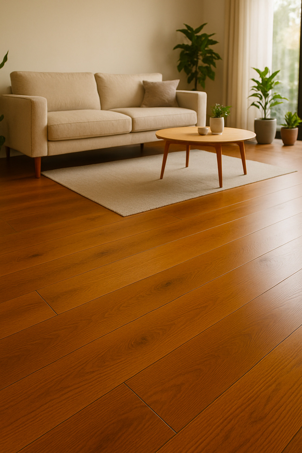 Salon avec parquet contrecollé huilé