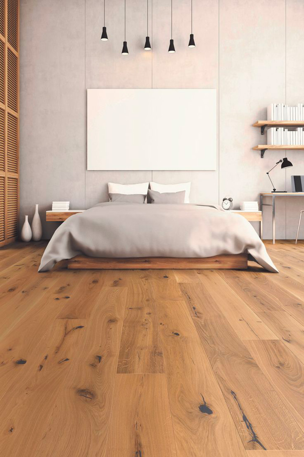 Chambre moderne avec parquet contrecollé haut de gamme