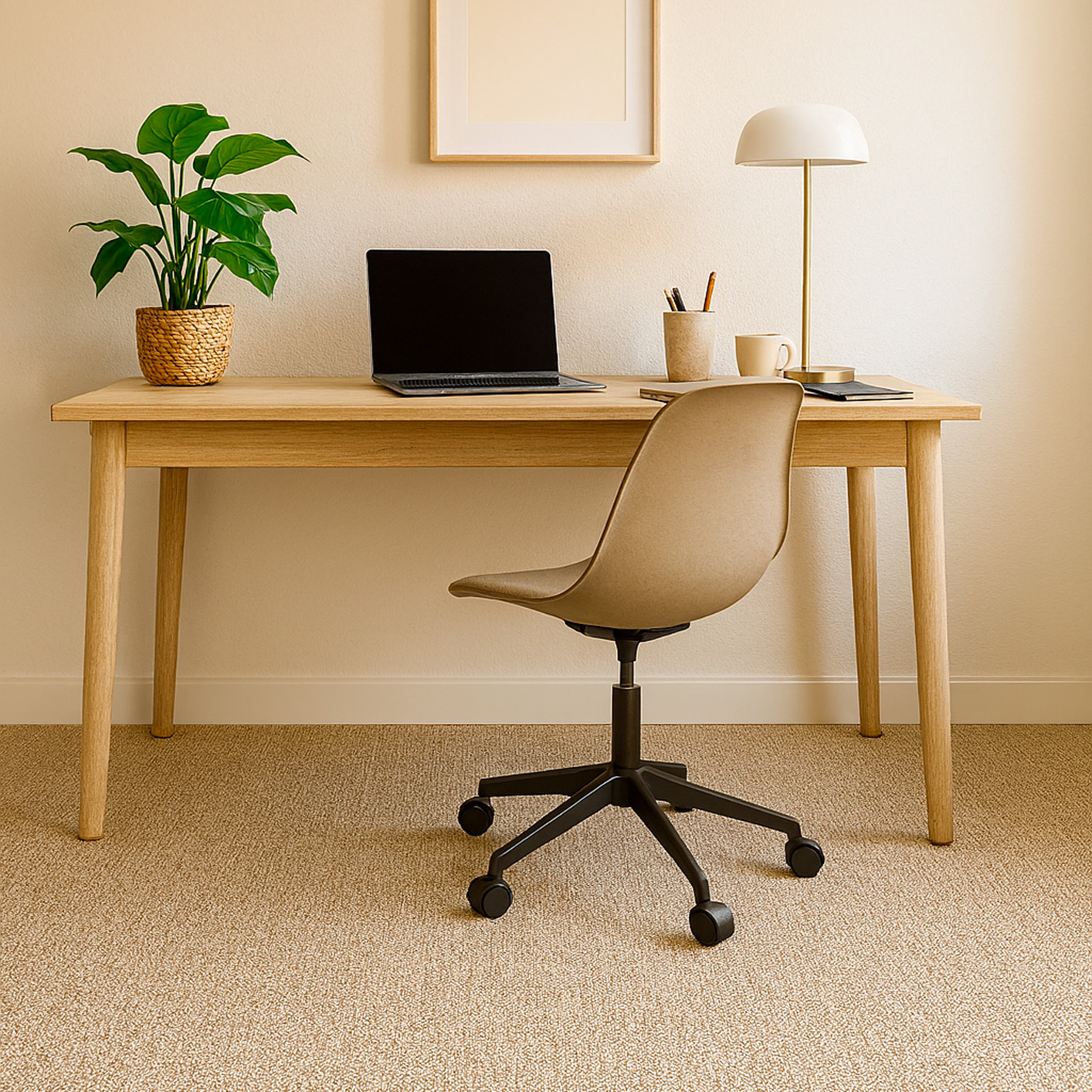 revetement_sol_vinyle_tresse_a_coller_expona_fabrik_8084_photo_ambiance_bureau Sol vinyle tressé de couleur beige dans un bureau épuré