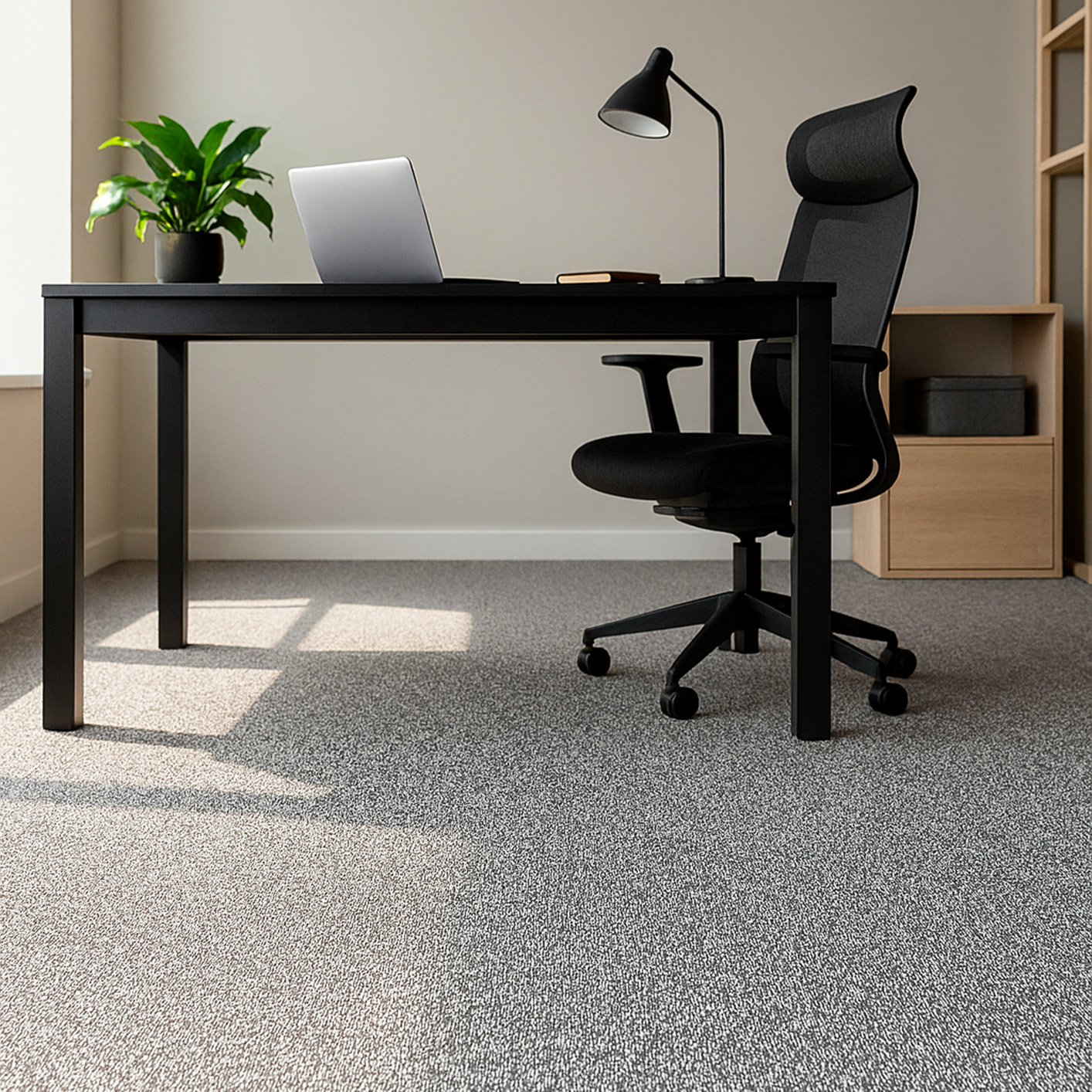 revetement_sol_vinyle_tresse_expona_fabrik_8080_objectflor_gris_clair_mise_en_situation Sol vinyle tressé plombant, de couleur gris clair dans un bureau moderne