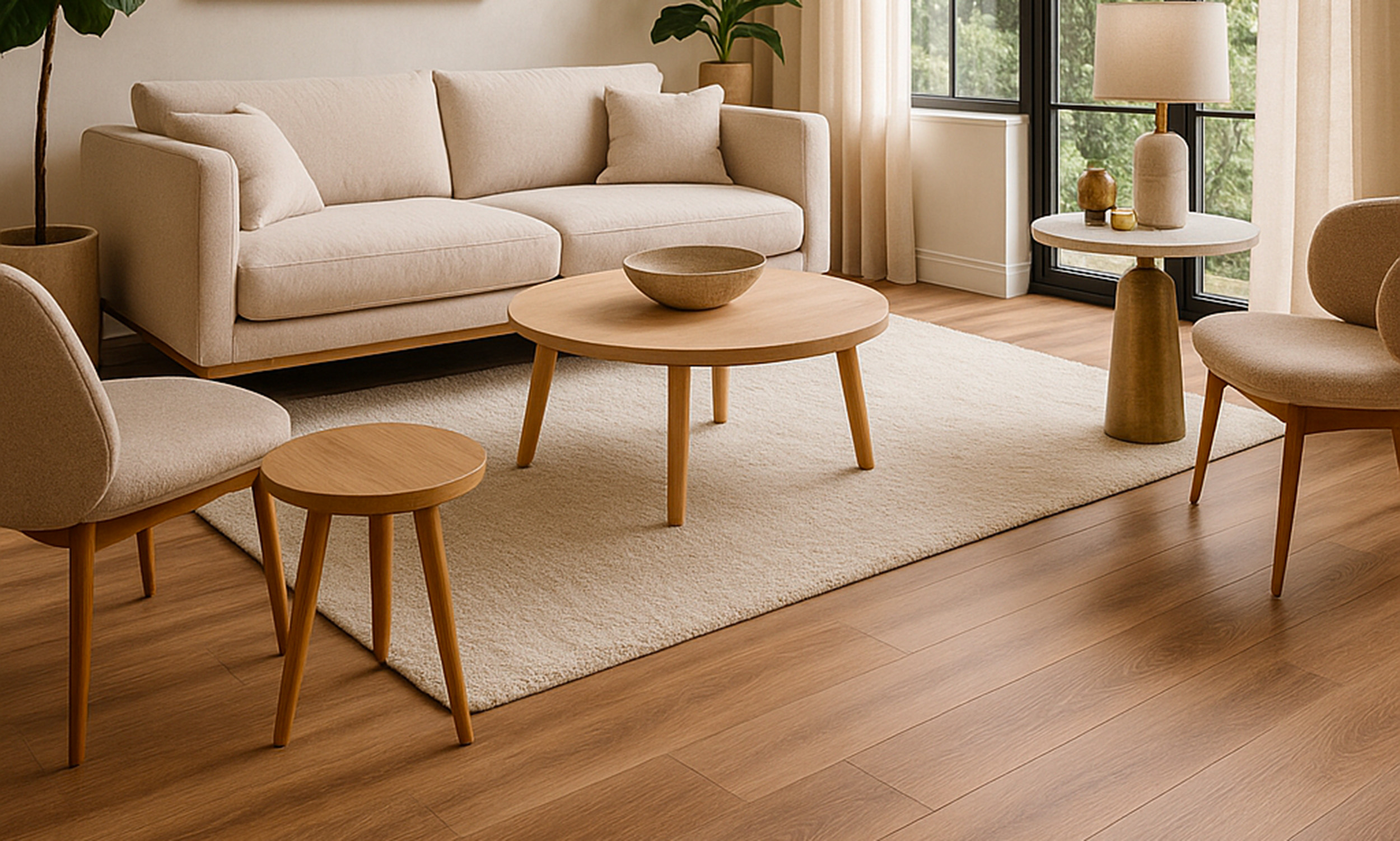 Revêtement de sol haut de gamme en vinyle aspect bois dans un salon design